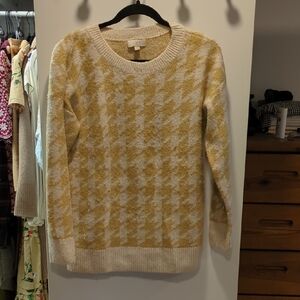 LOFT Yellow and Cream Houndstooth Sweater